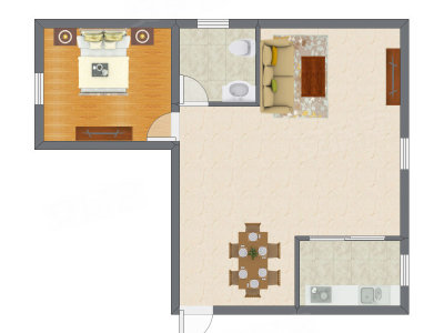 1室2厅 58.25平米户型图