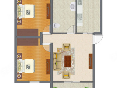 2室1厅 77.60平米户型图