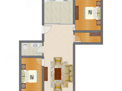 2室1厅 87.90平米户型图