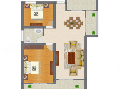 2室2厅 72.04平米户型图