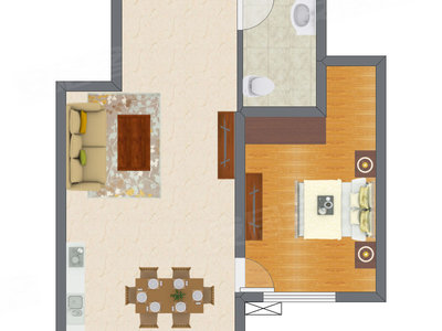 1室2厅 62.47平米户型图