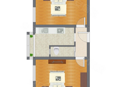2室1厅 47.81平米