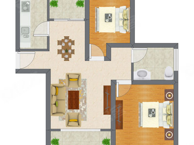 2室2厅 85.78平米户型图