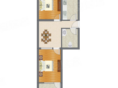 2室1厅 61.55平米户型图