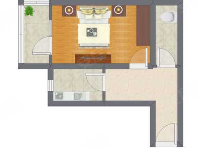 1室1厅 45.69平米户型图