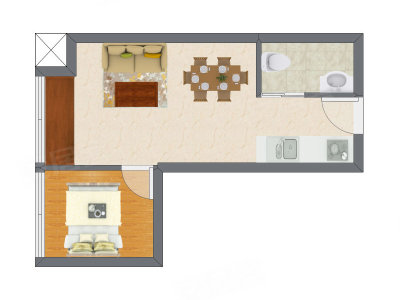 1室2厅 29.22平米户型图