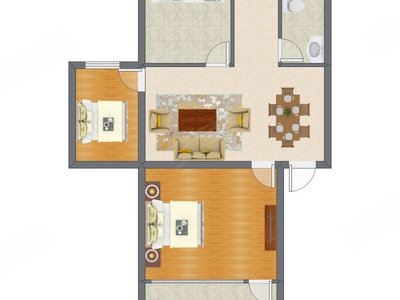 2室1厅 65.59平米户型图