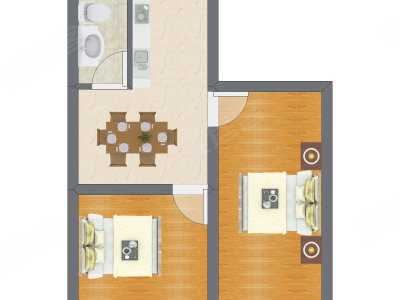 2室1厅 44.87平米