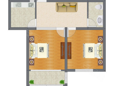 2室1厅 75.50平米