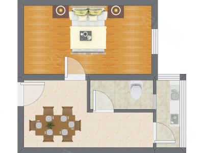 1室1厅 46.18平米户型图