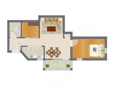1室2厅 57.72平米户型图