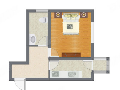 1室1厅 46.84平米户型图