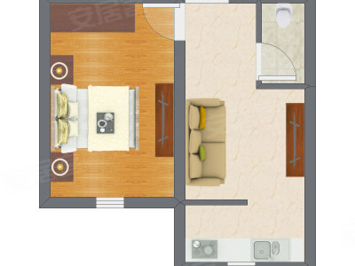 1室1厅 24.98平米户型图