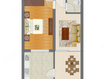 1室2厅 32.11平米户型图