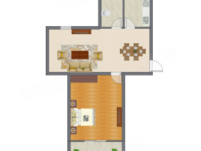 1室1厅 66.60平米户型图