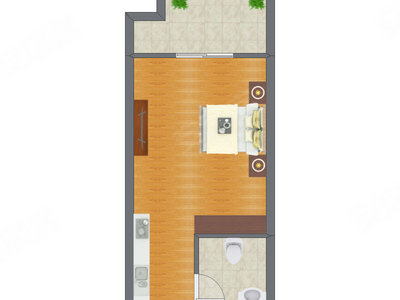 1室0厅 42.56平米户型图