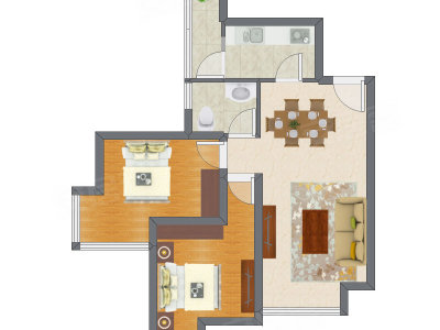 2室2厅 72.13平米户型图