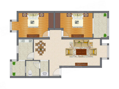2室2厅 101.97平米户型图