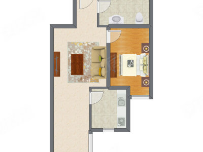 1室1厅 57.75平米户型图