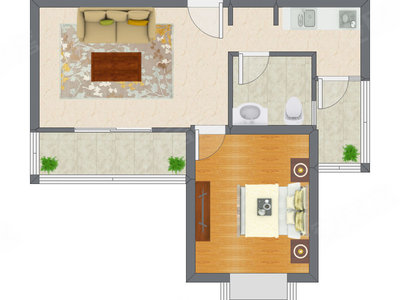 1室1厅 61.00平米户型图