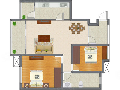 2室2厅 75.50平米户型图