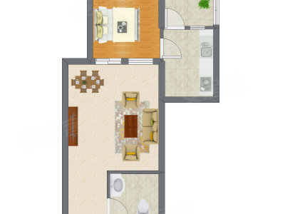 1室2厅 45.57平米户型图