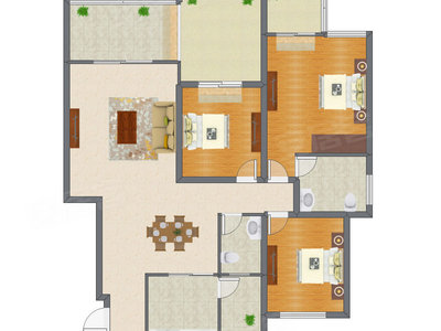 3室2厅 132.89平米户型图