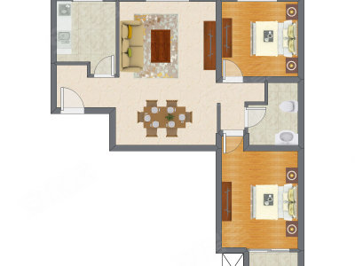 2室2厅 63.34平米户型图