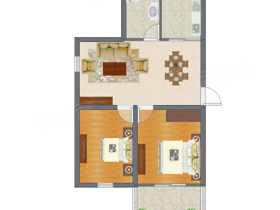 2室2厅 57.44平米户型图