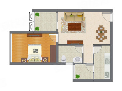 1室2厅 58.90平米户型图