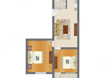 2室1厅 58.05平米户型图