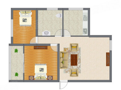 2室1厅 82.00平米户型图