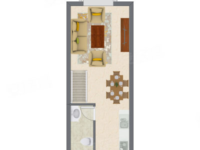 1室2厅 44.86平米户型图
