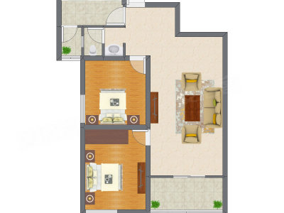 2室2厅 91.73平米户型图