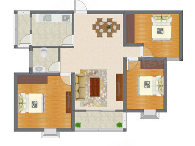 3室1厅 79.41平米户型图