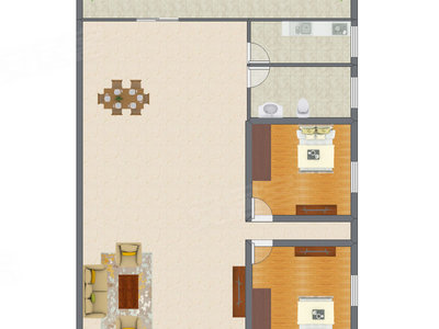 2室1厅 83.00平米