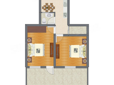 2室1厅 49.64平米