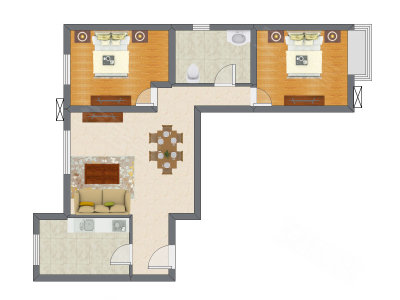 2室2厅 61.11平米户型图