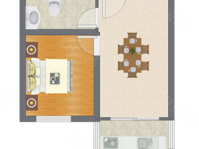 1室1厅 46.53平米户型图