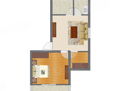 1室1厅 46.11平米户型图