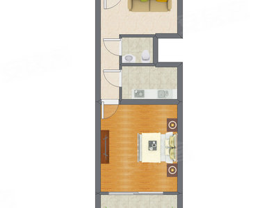 1室1厅 45.53平米户型图
