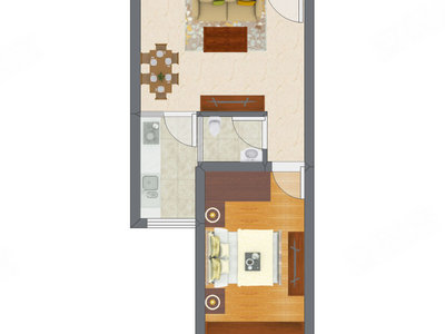 1室2厅 39.50平米户型图