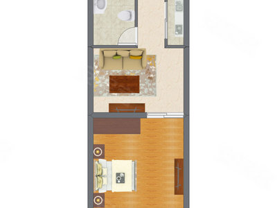 1室1厅 36.81平米户型图