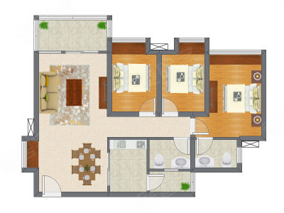 3室2厅 90.01平米