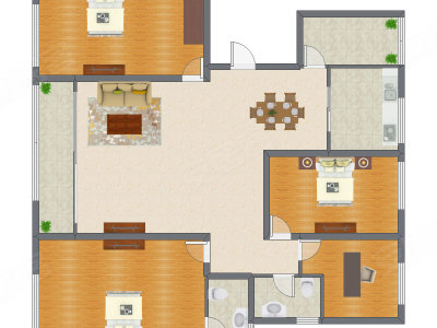 4室2厅 182.90平米户型图