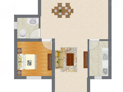 1室2厅 55.00平米户型图