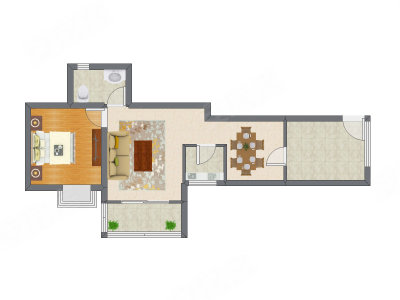 1室2厅 63.22平米户型图