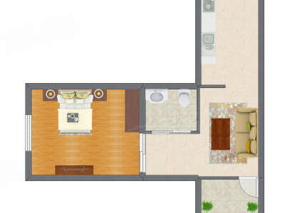 1室1厅 45.58平米户型图