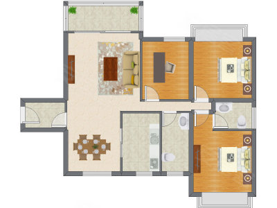 3室2厅 104.78平米户型图