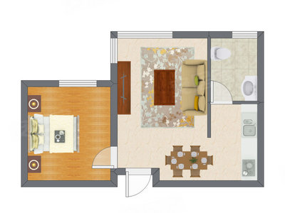 1室1厅 52.75平米户型图